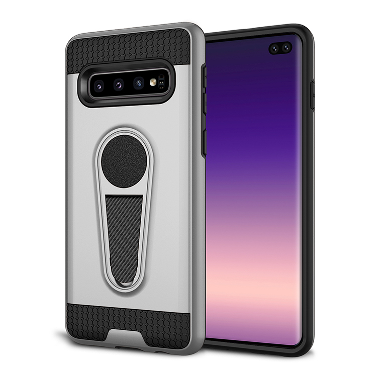 Galaxy S10+ (Plus) Metallic Plate Stand Case Work with Magnetic Mount Holder (Silver)